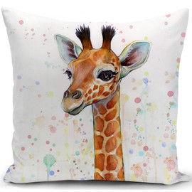 KUNQIAN Giraffe Cushion Cover Colorful Pillow Cover Decor for Home Livingroom Couch Sofa Decorate Throw Pillow Case Giraffe Gift 18"x18"