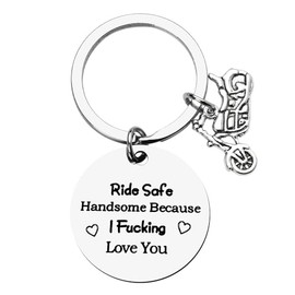 Biker Gift Ride Safe Keychains for Him Boyfriend Husband Birthday Valentines Day Gifts for Men from Girlfriend GF Wife Motocycle Keychain for BF Hubby New Driver Gifts