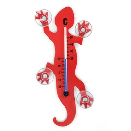Hab & Gut TG001-RED Gecko, Lizzard Window Garden Thermometer - 14cm stainless steel with 4 suction cups, indoor - outdoor
