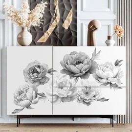 SHUCHING Large Black Peony Wall Sticker Peel and Stick, Vinyl Flower Wall Decal, Realistic Floral Wall Decor Art Home Decoration for Living Room Bedroom