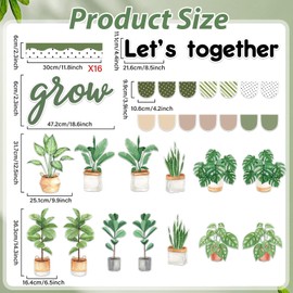 Spring Greenery Classroom Bulletin Board Decorations Potted Plant Bulletin Board Set Motivational Let’s Grow Green Leaves Cutouts for Spring Wall Decor Elementary Back to School Teacher Supplies