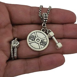 Dumbbell Barbell Weights Charm with Bracelet, Necklace, Keychain, Fitness Gym Jewelry gift for Her Women