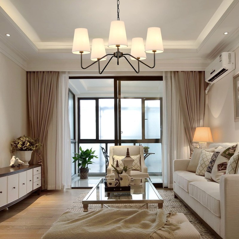 5-Light 30” Modern Chandelier with White Shades, Classic Pendant Ceiling