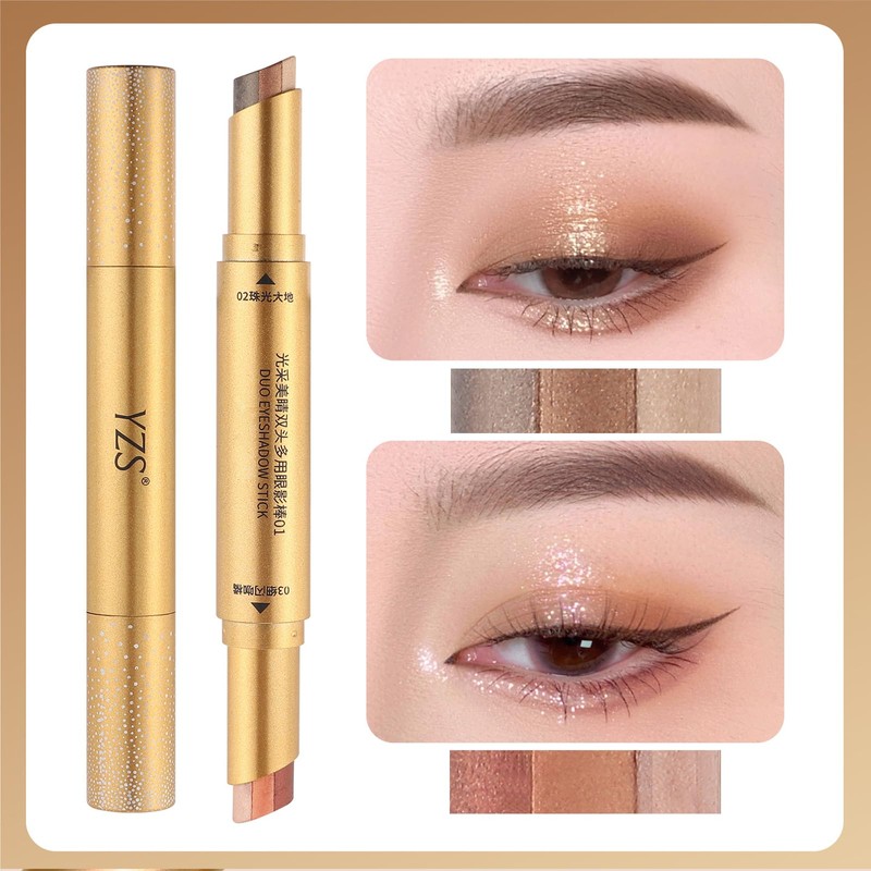 6 Colors Dual 3-Color Gradient Eyeshadow Stick,Metallic Cream Eye Shadow