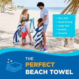 Kaufman - Large Beach Towels | 30" x 60" Terry Cabana Striped Beach Towels | Absorbent, Quick-Drying | 100% Cotton Thick Beach Towels (Blue & Turquoise) (2-Pack)