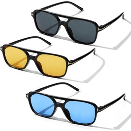 3 PCS Retro Aviador Cuadrado Gafas de Sol, Gafas de Sol Cuadradas para Mujer y Hombre, Lentes Aviador con Montura Grande para Senderismo Conducir, Excursión