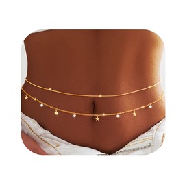Blindery Gold Layered Waist Chains Boho Star Pendant Belly Chains Summer Waist Belt Beach Body Jewelry for Women and Girls, free size, alloy, No Gemstone