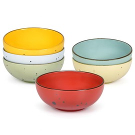 Esfour Round Porcelain Bowls - 20 Ounce - Set of 6 - Microwave, Oven, Dishwasher-Safe, Scratch Resistant, Porcelain Durable Small Dishes Bowls for Cereal, Salad, Pasta, Soup Dessert - Assorted Vivid