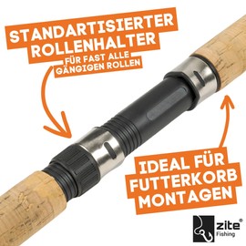 Zite Fishing Feeder Rod - Plug-In Rod Feeder Fishing - Friedfish Fishing Rod with 3 Interchangeable Tips & Cork Handle - Ideal for Feeder Fishing - Beginner Fishing Rods (3.60 m 50-150 g) Feeder Rods