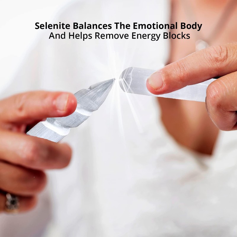 Natural Solution Selenite Healing Crystals, 2 Wands with 1 Massage