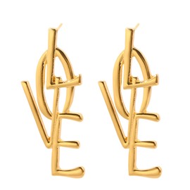 T-ztoss Simple Punk Love Letter Large Long Dangle Earrings Fashion English Alphabet Love Heart Shape Dangle Stud Earrings Statement Jewelry Gift for Women(Gold)