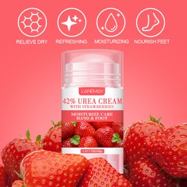 Grospe 42% Urea Cream Moisturizer plus Strawberry for Dry Cracked Feet Knees Elbows Hands Hydrates & Nourish Foot Care for Softens Exfoliates Dead Skin Smoothing Skin, 1.41Oz