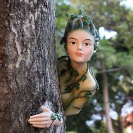 Meyas Outdoor Statues Garden Sculptures Decoration Fairy Tree Hugger Tree Face Fairy Sculpture Garden Peeker Courtyard Outdoor Decoration Fairy Garden Ornament Figurines Statues Art Yard Tree Hugger