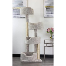 Maykoosh Rustic Romance Large Cat Stairway Neutral Color Solid Wood Cat Playground, Modern Multi-Level Cat Tree Tower for Indoor Cats, 24" L x 20" W x 65" H Beige