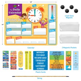 Learn & Climb Kids Daily Calendar Magnetic, Hang on Wall or Fridge for Home or School. (Yellow)