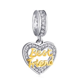 ENJOOOY Sterling Silver Best Friend Charm Friendship Gifts Heart Charm Love Pendant with 24k Gold Plating fit Women Charm Bracelets