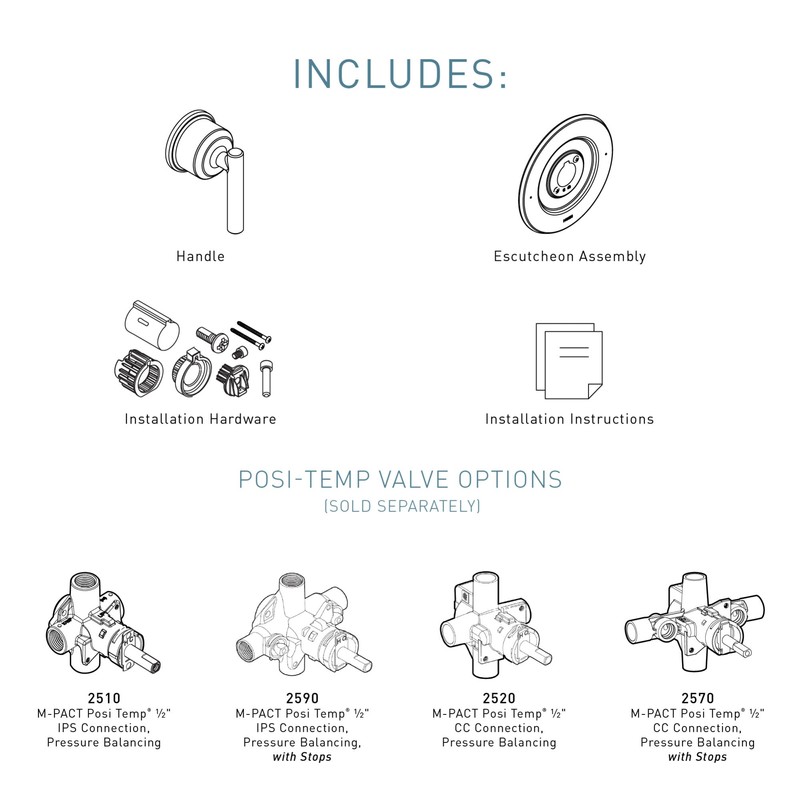 Moen Gibson Chrome Posi-Temp Pressure-Balancing Modern Valve Handle Only Trim,