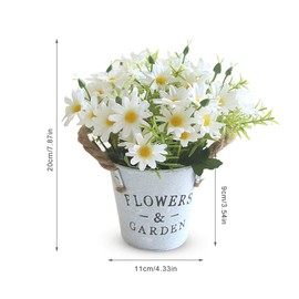 Hwtcjx Artificial Flowers with Vase, Artificial Flowers in Pots, Fake Plants With Metal Pot, Plastic Flower, with Vintage Metal Bucket, Beautiful Decoration, for Wedding, Office, Home (White)