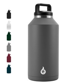 BJPKPK Half Gallon Water Bottle Insulated, Dishwasher Safe 64 oz Water Bottle with Handle, Leakproof BPA Free Water Jug, Large Stainless Steel Water Bottle for Sports, Grey