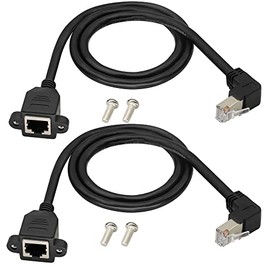 Cable de extensión de red RJ45 LAN de ángulo ascendente de 90 ° Cat6 RJ45 conector de red Ethernet blindado macho a hembra, cable 8P8C de montaje en panel de tornillo [2 paquetes/hacia arriba] [0.6 M/1 pies]