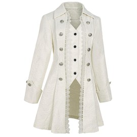 Bvfjqup Women's Steampunk Thin Jacket Gothic Victorian Mid-Century Vintage Lace-Trimmed Jacket.(Z3007WH,3XL) White