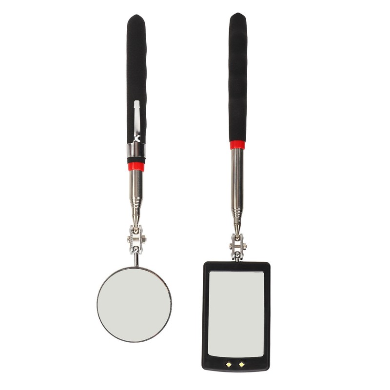 2Pcs Telescoping Inspection Mirror Set LED Lighted Flexible Retractable Pickup