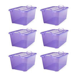 Life Story 6-Pack Stackable Plastic Storage Bins w/Handles & Snapping Lids, 55 Qt., Purple