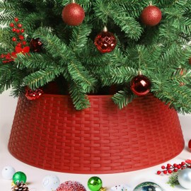 Blissun Christmas Tree Ring, 28.5" Plastic Christmas Tree Collar, Christmas Tree Skirt for Artificial Christmas Trees Decoration (Extra Large, Red)