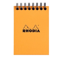 Rhodia - Ref 11500C - Wirebound Spine Notepad (160 Pages) - A7 Size, Squared Rulings, 80gsm Superfine Vellum, Detachable Micro-Perforated Sheets - Orange