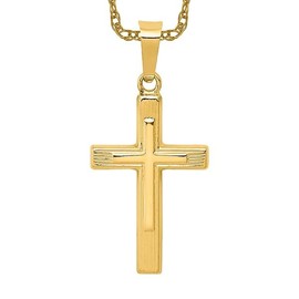 14K Solid Yellow Gold Holy Cross Latin Mexican Necklace Religious Chain Pendant Jesus Christ Christian Charm 26.5mm x 12mm Only