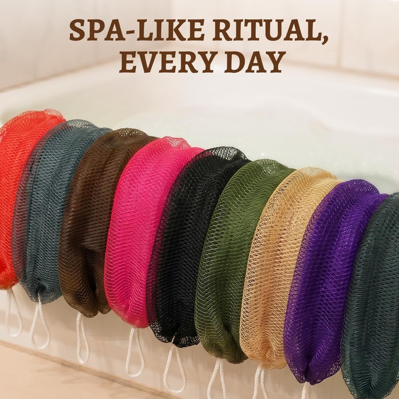 3 Pcs African Net Sponge with Knots, Exfoliating Back Scrubber