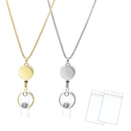 Sopopal Retractable Lanyards for ID Badges 2 Pack Necklace Chain Lanyard for Women Gold Stainless Steel ID Badge Holder (Gold & Silver), Gold & Silver, Fits Most