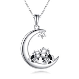 CUPENDA Cow Necklace for Women Sterling Silver Cow Print Necklaces Moon Pendant Cow Jewelry Cow Lover Gifts
