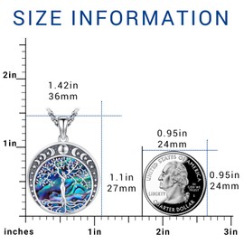 Eusense Triple Moon Goddess Necklace Tree of Life Necklace 925 Sterling Silver Jewelry Star Moon Phase Crescent Pendant Necklace for Men Women Witchcraft Witch Jewelry Abalone Shell