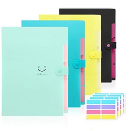 Skydue 4 Packs Expanding File Folder with 168 Labels,5 Pockets A4 Letter Size Accordion Folder Paper Organizer for School and Office (4 Pack 2)