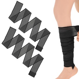 2 Pcs Hamstring & Thigh Compression Wraps, Elastic Calf Compression Sleeve Adjustable Knee Lower Leg Calf Support Bandage for Men and Women Sport, Black