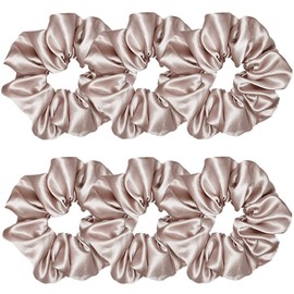 6 Pcs Satin Silk Hair Scrunchies Soft Hair Ties Fashion Hair Bands Hair Bow Ropes Hair Elastic Bracelet Ponytail Holders Hair Accessories for Women and Girls (4.5 Inch, Champagne)