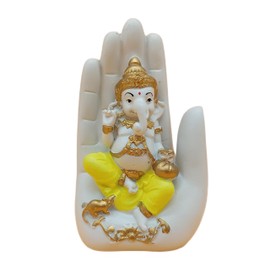 AB India Crafts Hand Palm Lucky God Ganesha Statue Marble Resin White Gold 17 x 9.5 x 6.5 cm Decoration Spirituality Happiness Harmony