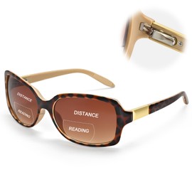 JiSoo Reading Sunglasses 1.0 Bifocal Sunglasses for Women, Retro Square Sun Readers with Spring Hinge,Tortoise Brown