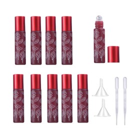 10 Pcs Red Glass Essential Oil Roller Bottles,10ml Empty Refillable Roll on Bottles,Glass Travel Roller Bottles with Stainless Steel Roller Balls for Essential Oil,Perfume,Aromatherapy,Lip Balms