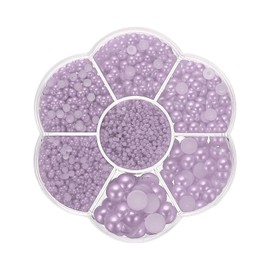PATIKIL 5645Pcs Flatback Pearls Beads for Crafting, 7 Sizes Half Round Resin Beads Flatback Pearl Charms for DIY Nail Art Phone Decoration Socks Charms, Light Purple