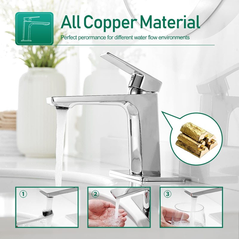 VOTON Chrome Bathroom Faucet One Hole Single Handle Bathroom Sink