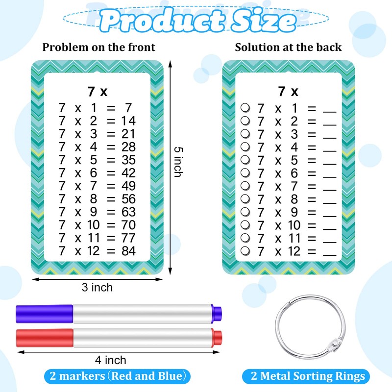 17 Pcs Multiplication Flashcards with Dry Erase Markers and Rings
