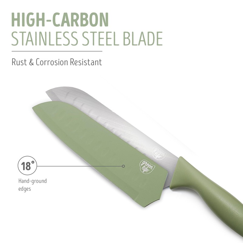 GreenLife 6 Piece Kitchen Knife Set, Rust-Resistant Nonstick Coating, High