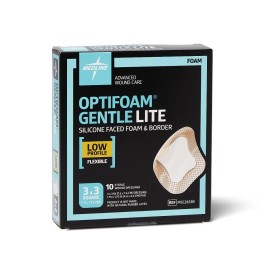 Medline Optifoam Gentle Lite Foam Dressing, 3" x 3" with Border, Box