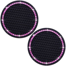 MEAJOO 2PCS Bling Cup Holder Coaster, 2.75 Inch Auto Car Cup Holder Insert Coasters, Soft Silicone Anti-Slip Shockproof, Universal Vehicle Interior Accessories for Women Girls (Black & Pink)