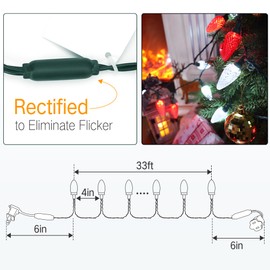 Brizled Red & White C9 Christmas Lights, 66ft 100 LED Faceted Christmas Lights, Connectable Outdoor Strawberry String Lights, 120V UL Certified Indoor Xmas Lights for Tree Garden Party & Holiday Decor