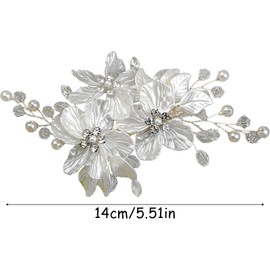 White Flower Hair Clips Silver Crystal Bridal Side Clips Floral Rhinestone Pearl Hair Clips Vintage Decorative Crystal Emerald Headpiece Wedding Sparkly Hair Accessory for Women