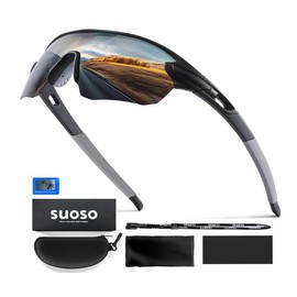 suoso Sports Glasses Bicycle Glasses Men Women Polarised Sunglasses Sunglass Men Women UV400 Protection Fast Glasses Rave, A-Black Grey