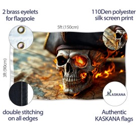 Pirate Flag – Jolly Roger Flag On Fire with Pirate Map – Funny Flag – 110Den polyester - Double Seam - 2 brass eyelets, large 5ft x 3ft